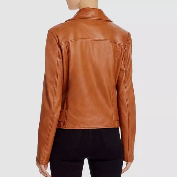 Brown leather moto jacket size L Aqua excellent condition - Picture 13 of 14